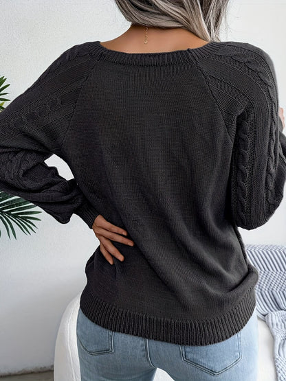 Solid Cable Knit Sweater-Luxandluxy