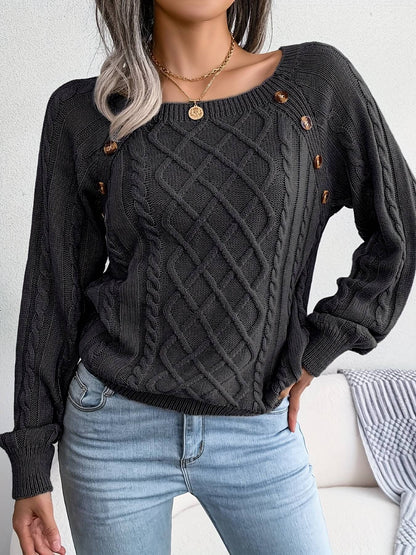 Solid Cable Knit Sweater-Luxandluxy