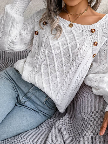 Solid Cable Knit Sweater-Luxandluxy