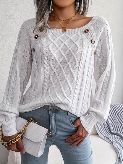 Solid Cable Knit Sweater-Luxandluxy