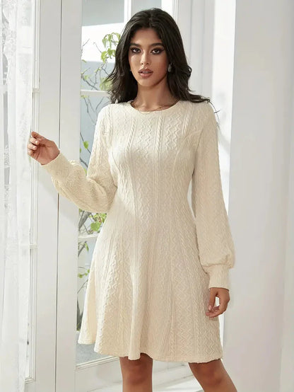 Solid Knit A-line Sweater Dress-Luxandluxy