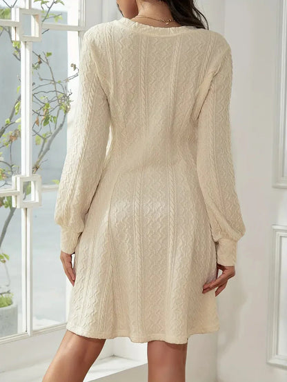 Solid Knit A-line Sweater Dress-Luxandluxy