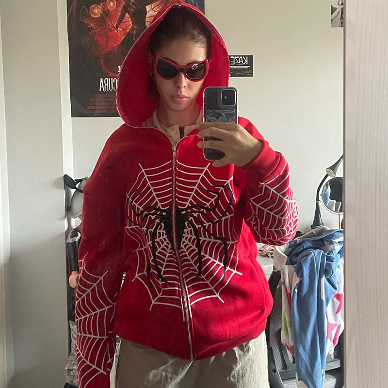 Spider Zip Up Hoodie Y2K-Luxandluxy