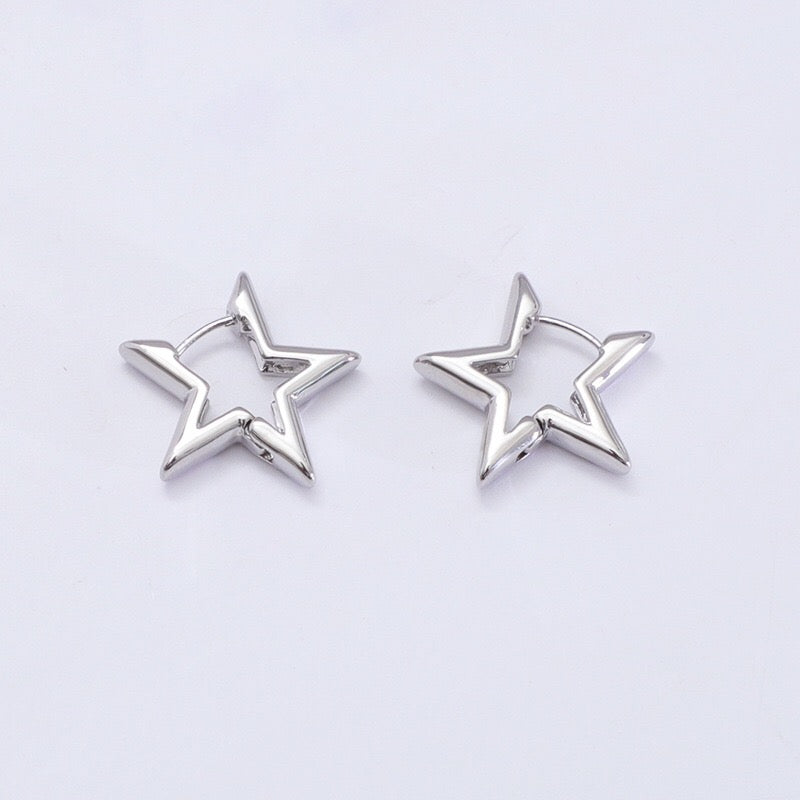 Star Hoop Earrings-Luxandluxy