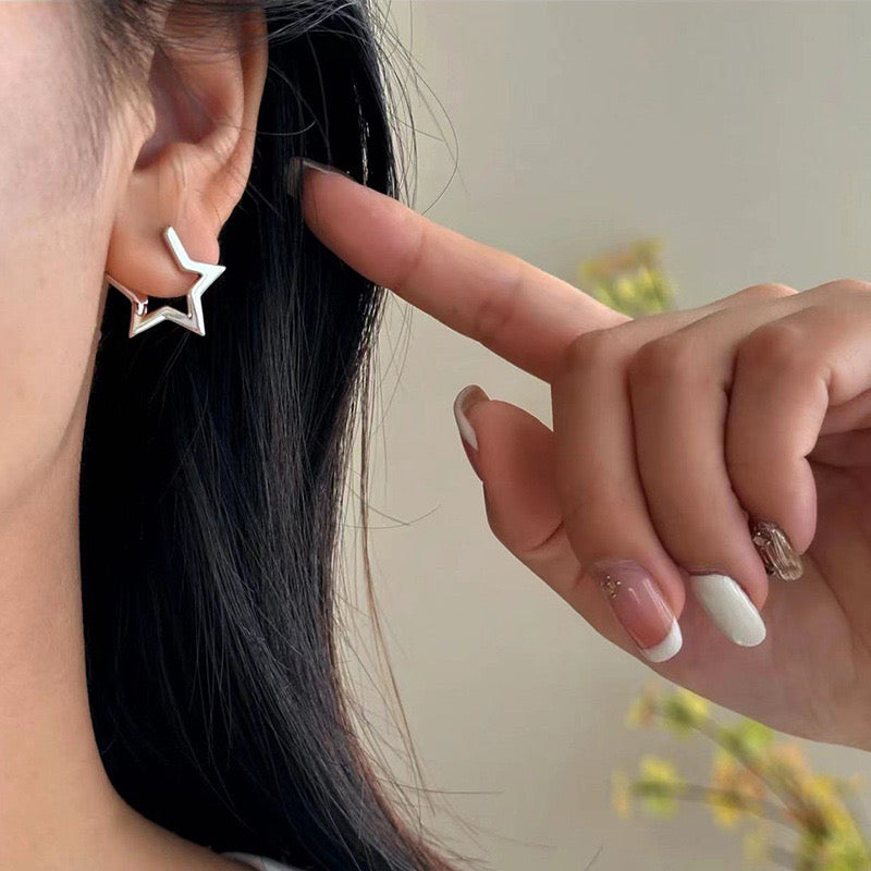 Star Hoop Earrings-Luxandluxy