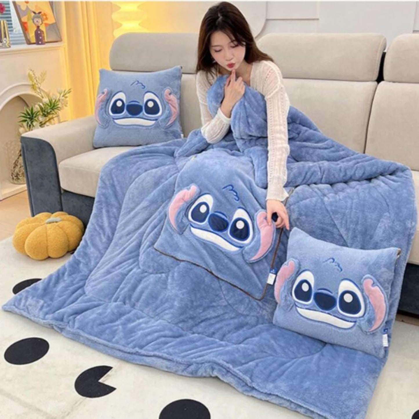 Stitch Pillow Blanket-Luxandluxy