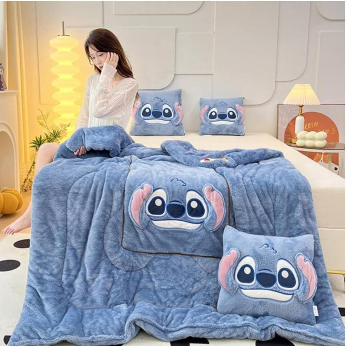 Stitch Pillow Blanket-Luxandluxy