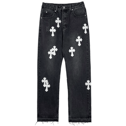 Straight Leg Jeans Cross Patch-Luxandluxy