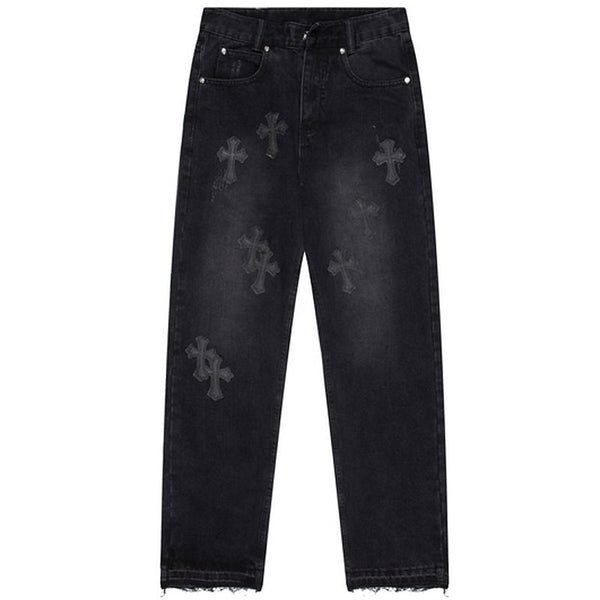 Straight Leg Jeans Cross Patch-Luxandluxy