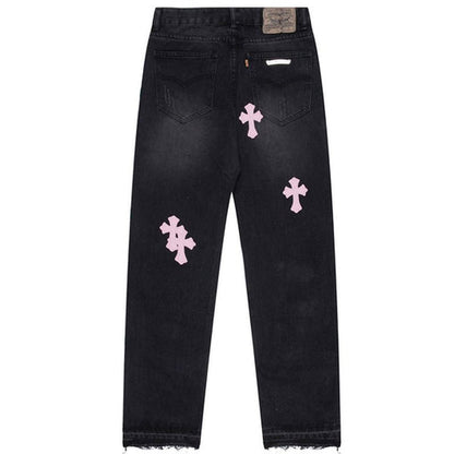 Straight Leg Jeans Cross Patch-Luxandluxy