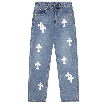 Straight Leg Jeans Cross Patch-Luxandluxy