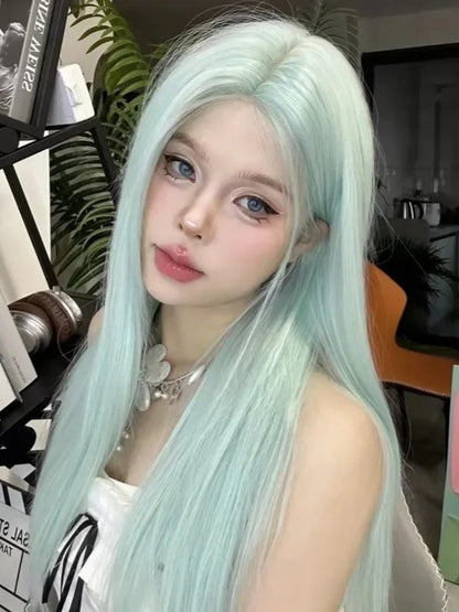 Turquoise Long Straight Wig-Luxandluxy