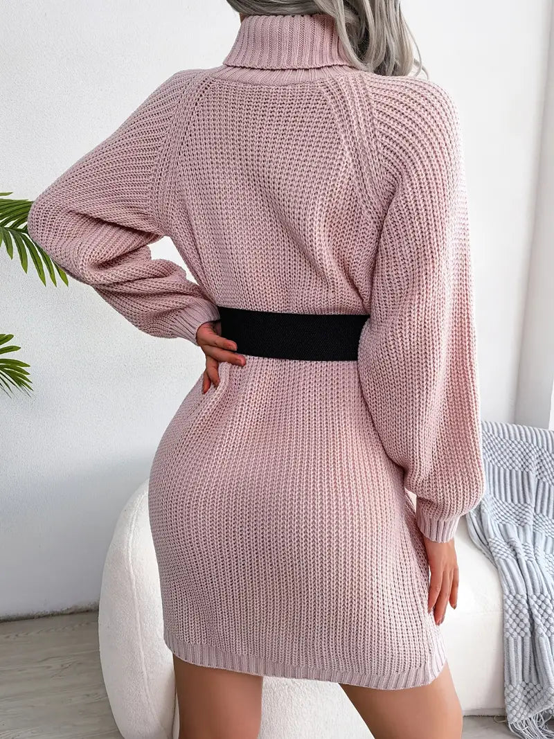 Turtleneck Bodycon Button Slim Sweater Dress-Luxandluxy