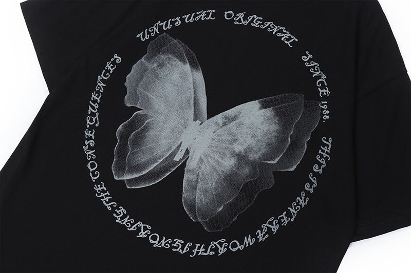 'Unusual Original' Faded Butterfly Print T-Shirt-Luxandluxy