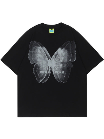 'Unusual Original' Faded Butterfly Print T-Shirt-Luxandluxy