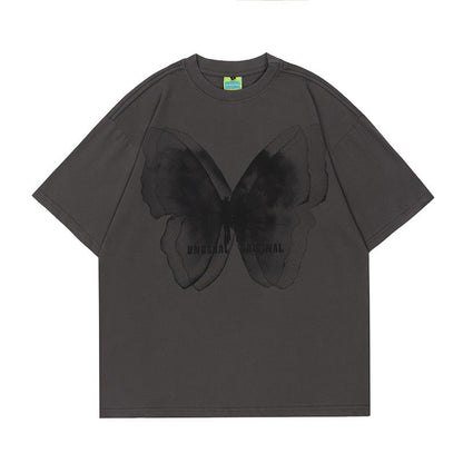 'Unusual Original' Faded Butterfly Print T-Shirt-Luxandluxy