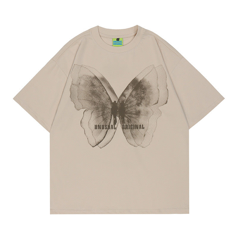 'Unusual Original' Faded Butterfly Print T-Shirt-Luxandluxy