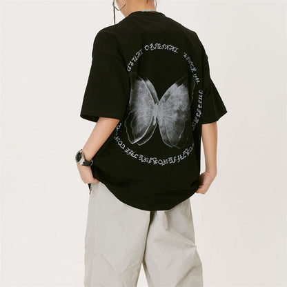 'Unusual Original' Faded Butterfly Print T-Shirt-Luxandluxy