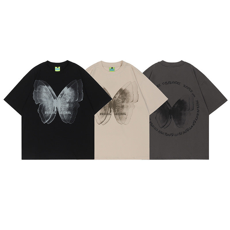 'Unusual Original' Faded Butterfly Print T-Shirt-Luxandluxy