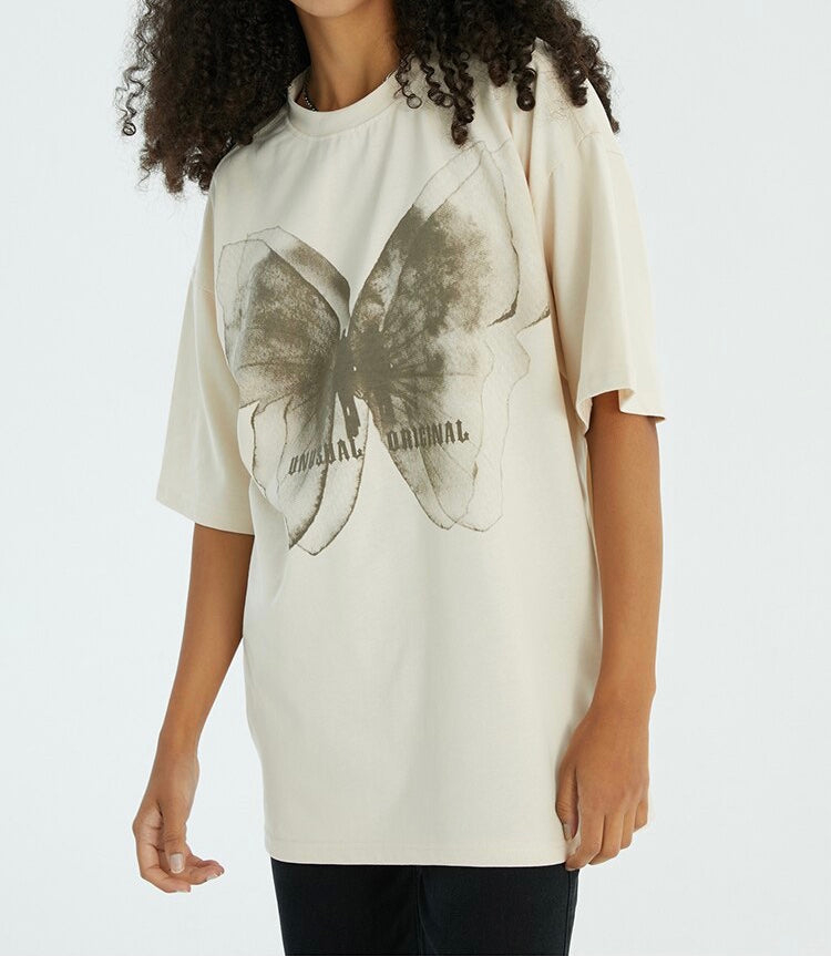 'Unusual Original' Faded Butterfly Print T-Shirt-Luxandluxy