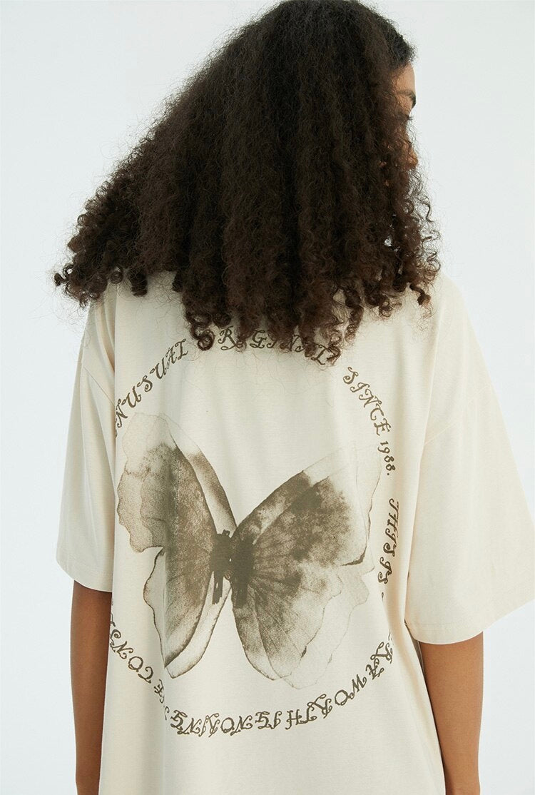 'Unusual Original' Faded Butterfly Print T-Shirt-Luxandluxy