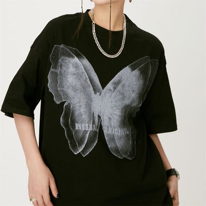 'Unusual Original' Faded Butterfly Print T-Shirt-Luxandluxy