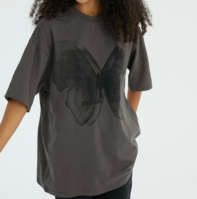 'Unusual Original' Faded Butterfly Print T-Shirt-Luxandluxy