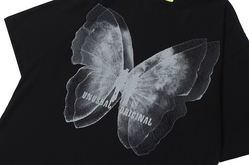 'Unusual Original' Faded Butterfly Print T-Shirt-Luxandluxy