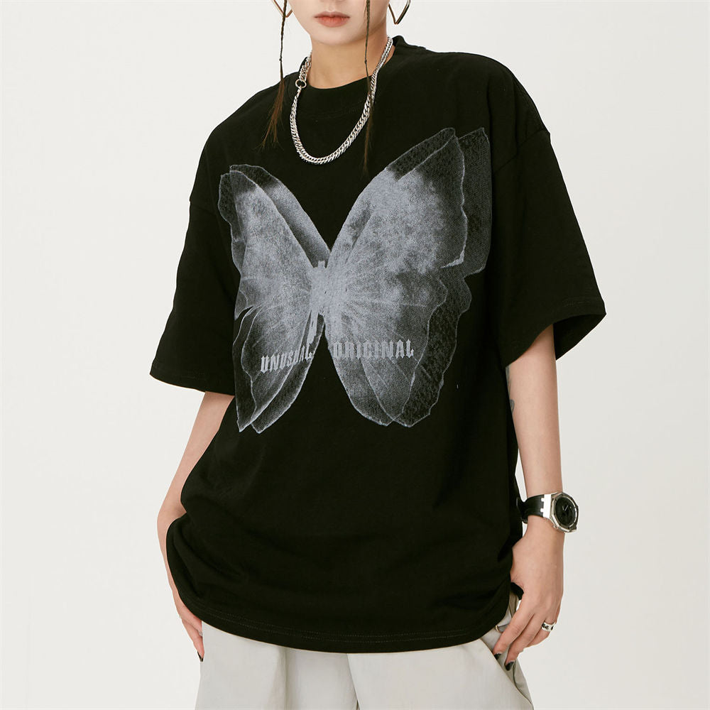 'Unusual Original' Faded Butterfly Print T-Shirt-Luxandluxy