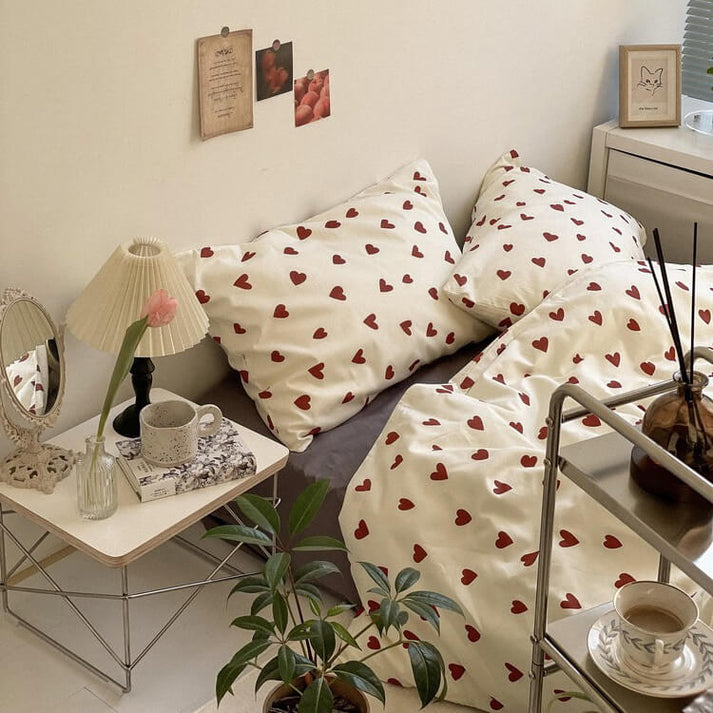 Vintage Red Hearts Bedding Set-Luxandluxy