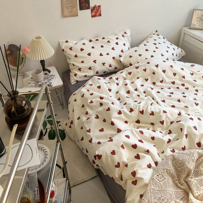 Vintage Red Hearts Bedding Set-Luxandluxy