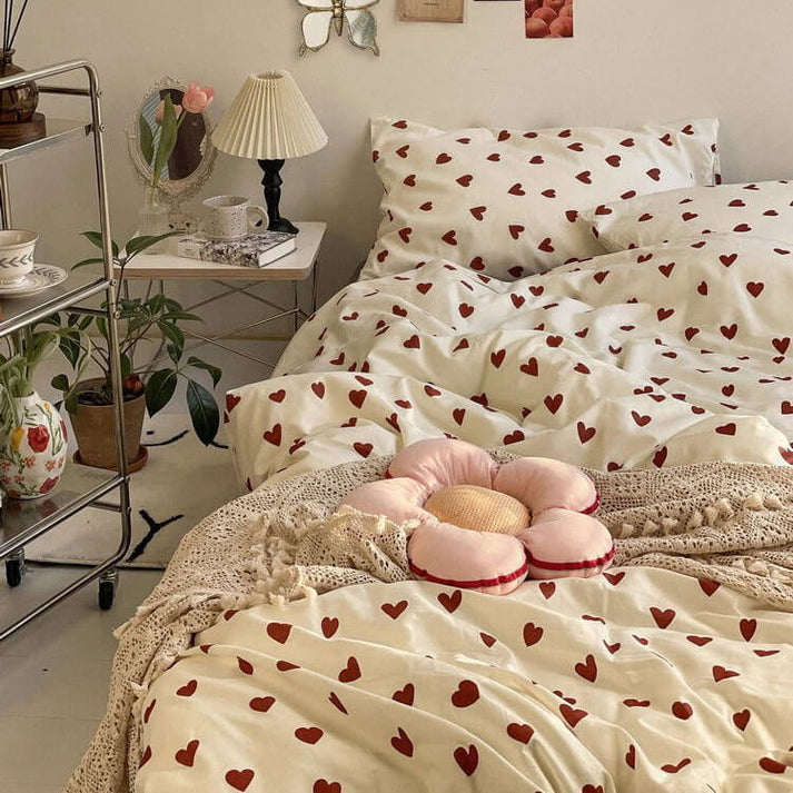 Vintage Red Hearts Bedding Set-Luxandluxy