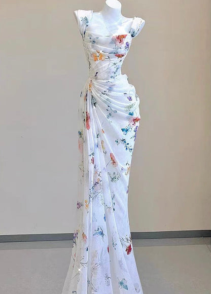 Water Flower Draped Maxi Dress-Luxandluxy