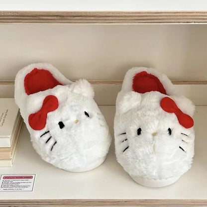 White Hello Kitty Plush Slippers-Luxandluxy