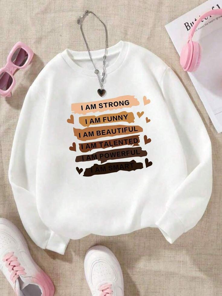 White Inspirational Text Graphic Sweatshirt-Luxandluxy