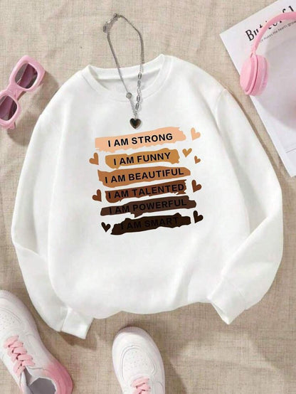 White Inspirational Text Graphic Sweatshirt-Luxandluxy