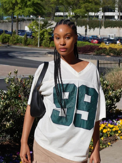 White Oversized '99' Football Jersey T-Shirt-Luxandluxy