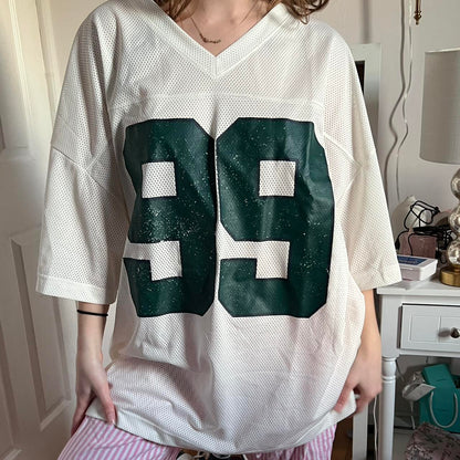 White Oversized '99' Football Jersey T-Shirt-Luxandluxy