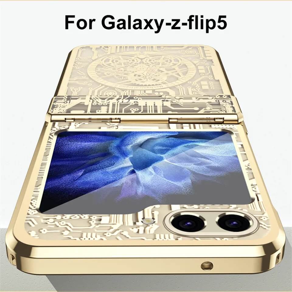 Z Flip 5 Gold Circuit Case-Luxandluxy